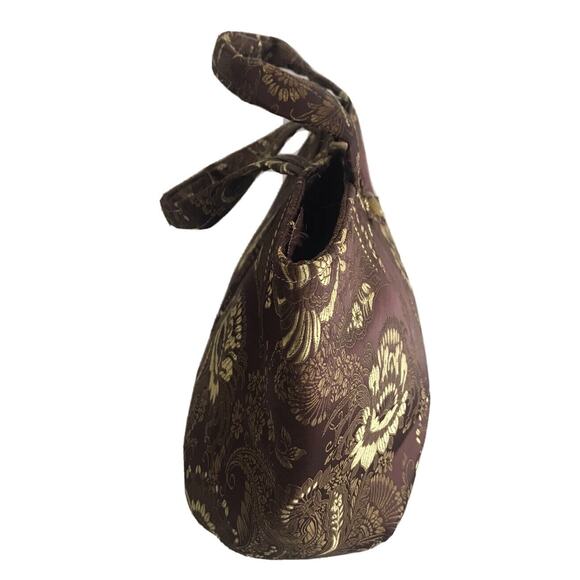 Vintage Purse Brocade Fabric Handbag Metallic Brown Gold Faux Marble Button - Picture 4 of 11